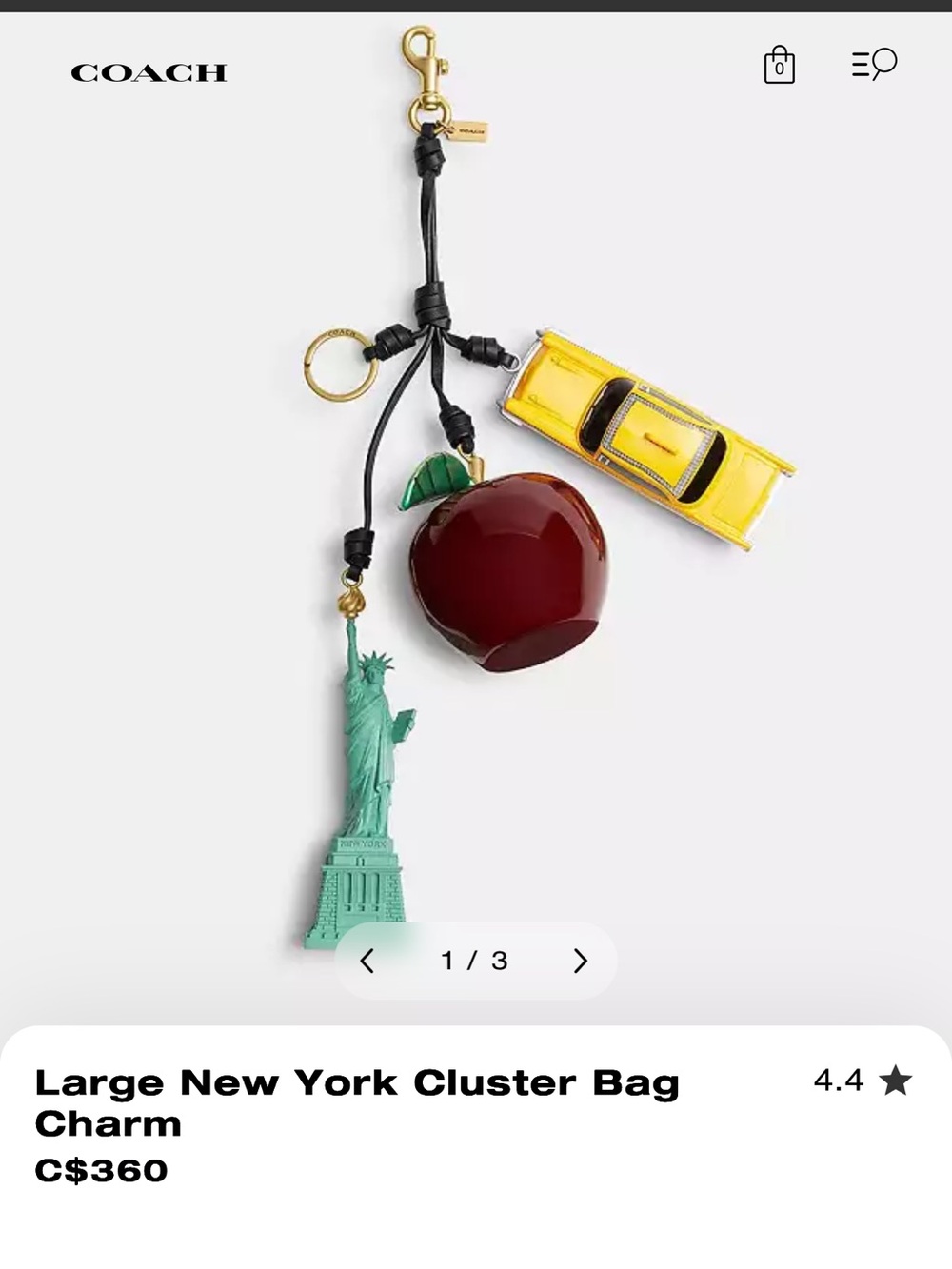 Coach Brass Multi New York Cluster Bag Charm